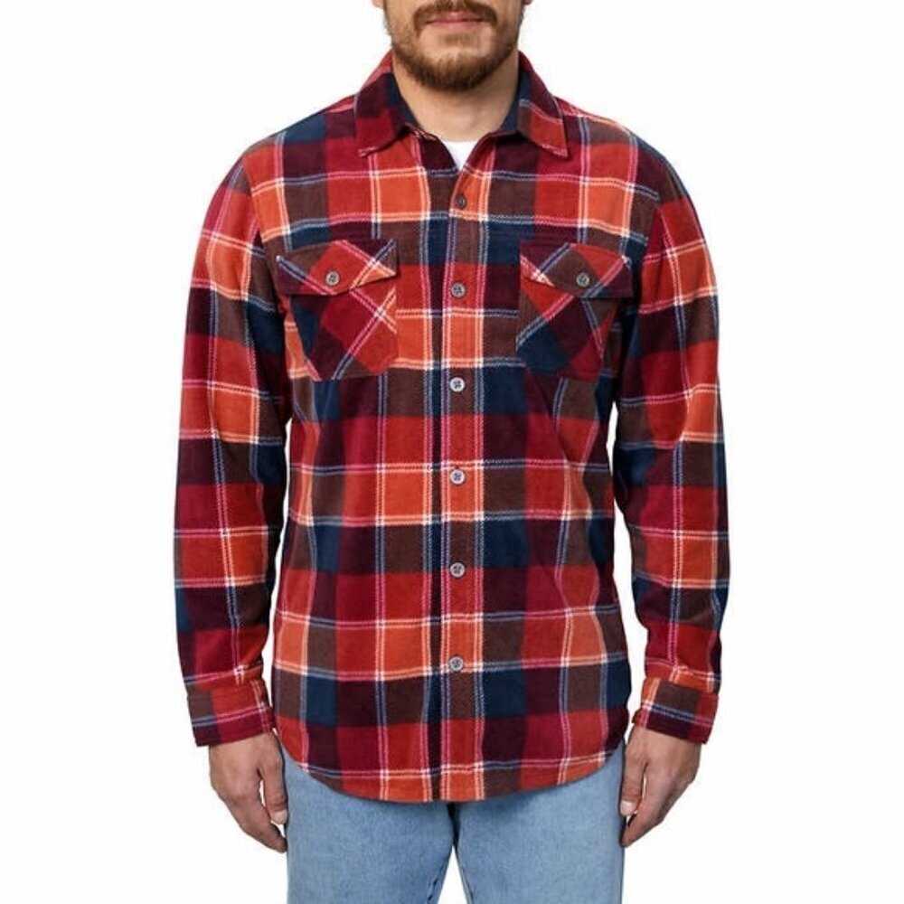 Freedom Foundry Mens Plaid Fleece Button Down Shirt Shacket Sz S Western Outdoor
